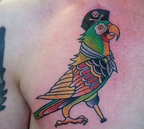 Pirate Parrot Tattoo, Parrot Tattoo Design, Parrot Tattoos, Tattoo On Chest, Tattoos And Their Meanings, Parrot Tattoo, Parrot Head, Ink Well, Healing Tattoo