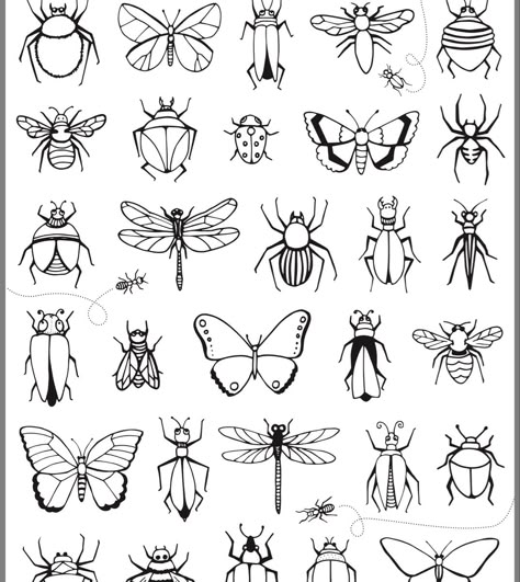 Aesthetic Insects, Bug Aesthetic, Trin For Trin Tegning, Doodles Aesthetic, Bug Tattoo, Insect Art, Aesthetic Tattoo, Tattoo Flash Art, Bugs And Insects