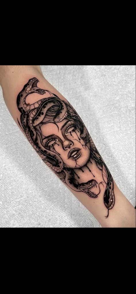 Potrait Tattoo, Worst Day Of My Life, Medium Size Tattoos, Geometric Tattoo Sleeve Designs, Caring Person, Medusa Tattoo Design, Serpent Tattoo, Z Tattoo, Feminine Tattoo Sleeves