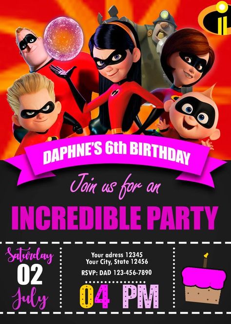 The Incredibles 2 Birthday Party Invitation girl The The Incredibles Birthday Party, Incredibles Birthday Party, Incredibles Party, Pj Masks Birthday, Incredibles 2, Girl Birthday Party Invitations, 2nd Birthday Invitations, Kids Birthday Party Invitations, 2 Birthday