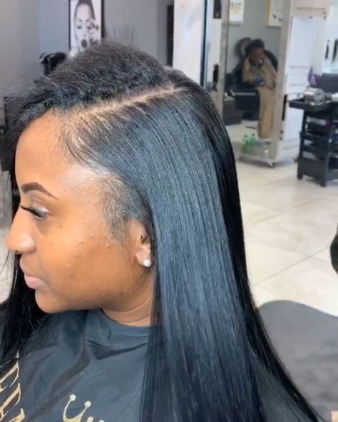 Basic Quick Weave, Straight Hair Sew In With Leave Out, Weavon Fixing Hairstyles Nigerian, Quick Weave Side Part Straight, Weave Sew In, Bond In Weave Hairstyles, Straight Weave Hairstyles Sew Ins, Traditional Sew In Weave, Straight Hair Sew In