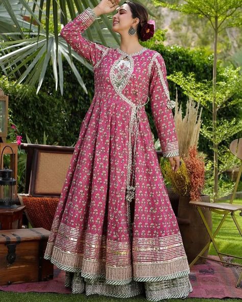 Angrakha Style Frock, Angrakha Dress, Long Frock Designs, Angrakha Style, Latest Dress Design, Dress Design Patterns, Simple Pakistani Dresses, Designer Dresses Casual, Designer Party Wear Dresses