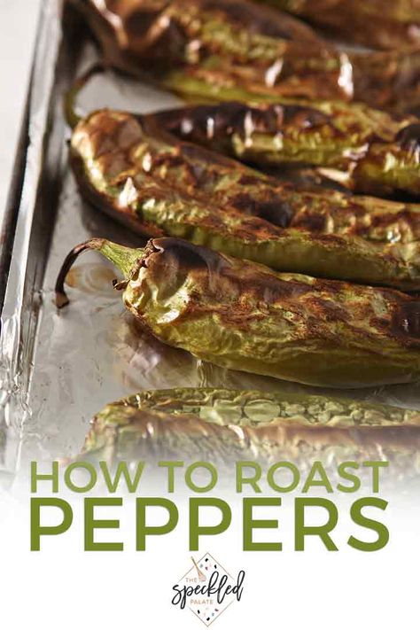 Learning to roast peppers is easy. Whether you’ve got Hatch chiles, Serrano peppers, Anaheim peppres or a different variety, chile peppers are easy to prep, roast, chop and store. We’ve got all the tips and tricks here. | How to Cook | Roasted Pepper Tutorial | #peppers #howtocook #speckledpalate Serrano Pepper Recipes, How To Roast Peppers, Roasted Chili Peppers, Roast Peppers, Anaheim Peppers, Hatch Chiles, Serrano Peppers, Stuffed Anaheim Peppers, Roasted Jalapeno