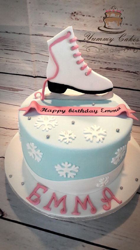 Ice skating cake Ice Skating Theme Cake, Ice Skate Birthday Cake, Ice Skating Cakes, Ice Skating Cake Ideas, Ice Skating Birthday Cake, Skating Cake Ideas, Ice Skating Party Ideas, Ice Skate Cake, Ice Skating Cake