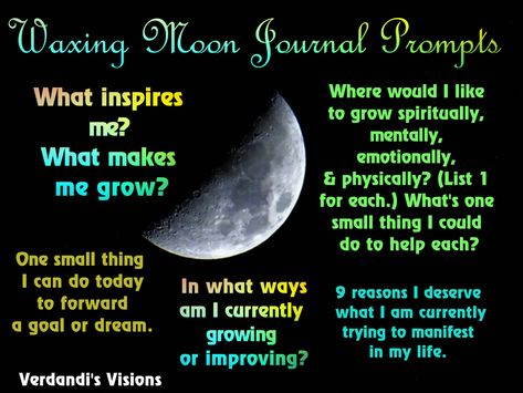 #journalprompts for personal growth and #manifestation. Connect to the growing energy of the waxing #moon in your #journal ! #waxingmoon #pagan #moonchild Waxing Moon Affirmations, Waxing Gibbous Moon Journal Prompts, Waxing Gibbous Journal Prompts, Waxing Gibbous Moon Ritual, Waxing Crescent Moon Ritual, Waxing Moon Rituals, Spiritual Seasons, Moon Knowledge, Moon Journal Prompts