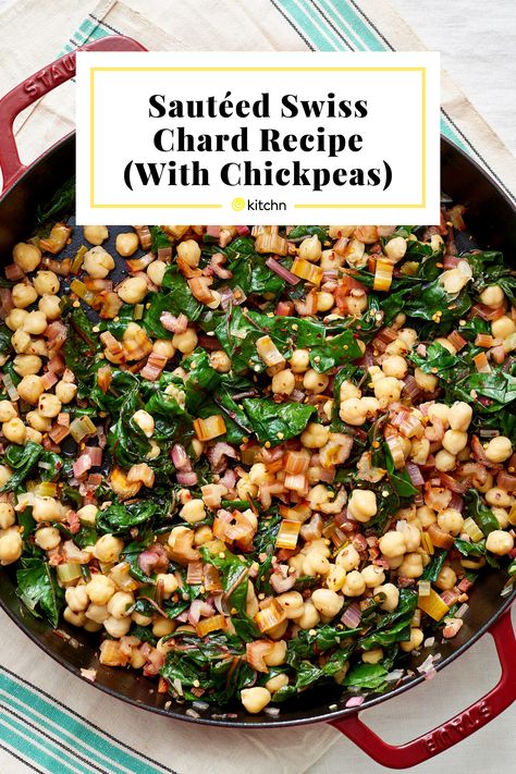 A recipe for sautéed Swiss chard and chickpeas, flavored with pancetta, shallots, and a pinch of red pepper flakes. Sauteed Swiss Chard, Garbanzo Bean Recipes, Red Chard, Swiss Chard Recipes, Chard Recipes, Potato Pasta, Meal Inspiration, Chickpea Recipes, Videos Cooking