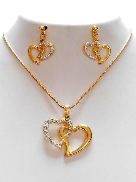 Heart Shape Earrings Gold, Gold Plated Heart Pendant Locket Jewelry, Heart Shape Pendant Design Gold, Gold Heart Pendant Jewelry Set For Anniversary, Elegant Heart Pendant Jewelry Set For Valentine's Day, Gold Heart-cut Locket Necklace For Gift, Heart Pendant Necklace Gold, Bridal Necklace Designs, Locket Design