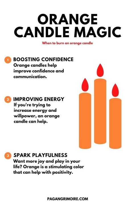 In candle magic, the orange candle's meanings are best for spells associated with joy, communication, confidence, playfulness, and more. #candles #candlemagic #magic #magick #sun #sacralchakra #orangecandles #witchcraft #paganism #pagangrimoire Orange Candle Magic, Pagan Grimoire, Witchcraft Candle Magic, Candle Meanings, Witchy Wednesday, Candle Magick Spells, Candle Color Meanings, Candle Meaning, Candle Magic Spells