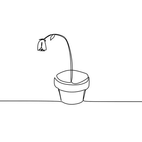 Plant Pot Drawing, Withered Plant, Rat Drawing, Wing Drawing, Wilted Flowers, Line Animation, Continuous Line Art, Flower Line Drawings, Drawing Png