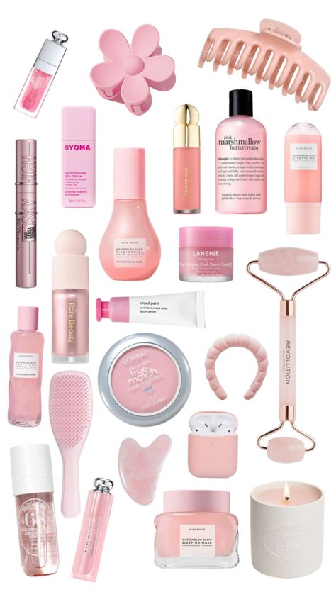 cute pink skin care and makeup collage | made by me !! Pink Skin Care, Makeup Collage, Bday Stuff, Skin Care And Makeup, Preppy Makeup, Beach Bag Essentials, Pink Collage, Sephora Skin Care, Pink Skin