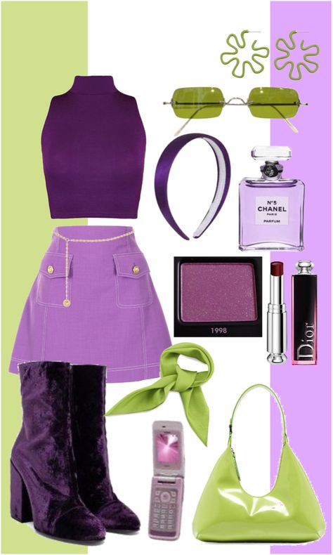 Daphne Outfit Ideas, Purple And Green Outfits, Monster High Inspired Outfits, Daphne Outfit, Green And Purple Outfit, Outfits Inspo Aesthetic, Scooby Doo Daphne, Daphne From Scooby Doo, Mystery Incorporated