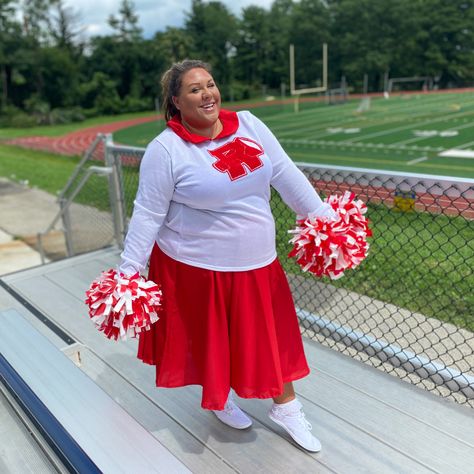 Plus size Halloween Costume. Sandy from Grease cheerleader. 50's cheerleader costume. Grease Cheerleader, Sandy From Grease, Rydell High, Plus Size Teen, Cheer Costumes, Sandy Grease, Plus Size Halloween Costume, Cheerleader Costume, Plus Size Halloween