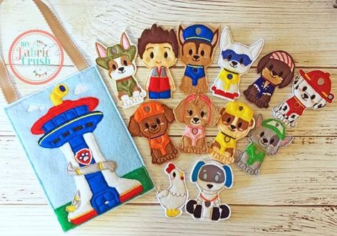 Paw Patrol Felt Pattern, Bluey Bingo Felt Pattern, Paw Patrol Sewing Projects, Paw Patrol Felt, Paw Patrol Book, Paw Parrol Toys, Paw Party, Silent Book, Activity Box