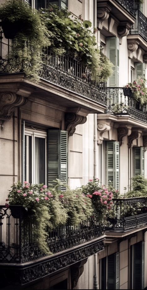 Europe Balcony Aesthetic, European Balcony Aesthetic, French Windows Exterior, Paris Balcony Aesthetic, Parisian Apartment Exterior, Farmhouse Bedroom Accent Wall, Parisian Exterior, Parisian Patio, Balcony Design Architecture