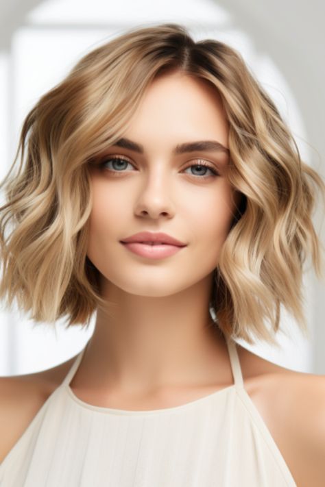 An inverted bob with beachy waves is the epitome of beach chic. This hairstyle gives you a relaxed yet sophisticated look that’s perfect for both work and play. Click here to check out more trending short wavy bob haircut ideas for 2023. Beach Waves Short Hair Wedding, Wavy Blonde Bob Hairstyles, Short Hairstyle Beach Waves, Short Hairstyles Curled, Beach Waves Bob Hair, Beach Wavy Hair Short, Bob Wave Hairstyles, Bob Beach Waves Short, Wavy Bob Haircuts Thick Hair