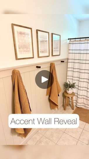 191K views · 13K reactions | Accent wall reveal!! The accent wall is finished!! It’s amazing what some paneling, wood trim, and decorative accents can do for a space! Thank you for your feedback on the towel hooks! I ended up choosing the 3rd option because I love the wood accent and modern look of it! Stay tuned for the other half of this bathroom makeover! #shiplap #verticalshiplap #wallpanelling #diy #diymom #diyproject #homeimprovements #bathroomreno #bathroommakeover #simplediy #homedepot #accentwall #accentwalls #beforeandafter #diyhacks #bathroominspiration #homeidea #powertools #diyidea #currentproject #harborfreight #homeinspo4you #warmupinstyleseason #reveal #alldone #sherwinwilliams #bathroomdecor Accent wall, diy idea, power tool project, bathroom makeover, simple home Accent Wall Diy, Shiplap Paneling, Shiplap Accent Wall, Wall Diy, Bathroom Refresh, Wood Accent, Basement Bathroom, Half Bathroom, Mom Diy