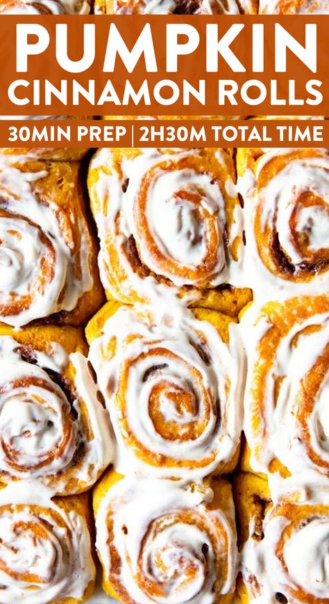 No Knead Pumpkin Cinnamon Rolls are an easy baking project your weekend needs! These are great for Thanksgiving, Christmas morning or anytime you crave the easiest, softest and all around best ever Pumpkin Cinnamon Rolls during fall! | #easyrecipes #fallrecipes #pumpkin #baking #thanksgivingrecipes #holidaybaking #holidayrecipes #brunch No Yeast Pumpkin Cinnamon Rolls, Easy Pumpkin Cinnamon Rolls No Yeast, Pumpkin Cinnamon Rolls No Yeast, Pumpkin Baking, Frosting Ideas, Rolls Homemade, Chicory Recipe, Sweet Roll Recipe, Pumpkin Spice Recipe