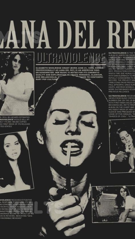 Ultraviolence Album, Posters Bedroom, Lana Del Rey Ultraviolence, 잡지 레이아웃, Music Poster Ideas, Vintage Poster Design, Music Poster Design, Poster Room, Posters Wall