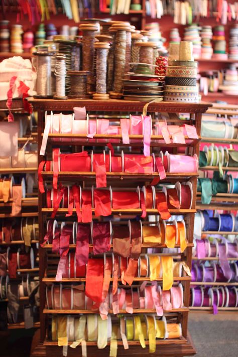 Paulette Knight knows ribbon. Currently the owner of The Ribbonerie, a charming Presidio Heights shop filled with colorful ribbons straight out of a fairytale, Paulette has been in the ribbon business for 25 years. Ribbon Display, Ribbon Projects, Fancy Ribbon, Bride Guide, Yarn Pom Pom, Ribbon Wrap, Vintage Ribbon, How To Make Ribbon, Ribbon Work