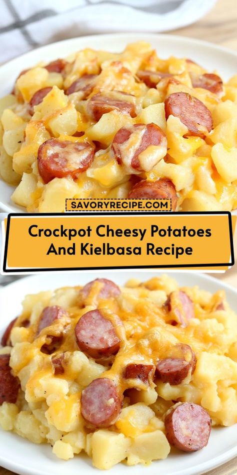 Want to impress your family with a simple yet flavorful dish? Try this Crockpot Cheesy Potatoes and Kielbasa recipe that brings together cheesy goodness and savory kielbasa for an unforgettable meal. Be sure to save this recipe for easy access when you need a quick crockpot idea! Cheesy Potatoes And Sausage, Potatoes And Kielbasa, Kielbasa Crockpot, Crockpot Cheesy Potatoes, Kielbasa Recipe, Potatoes And Sausage, Kielbasa Soup, Kielbasa And Potatoes, Kielbasa And Cabbage