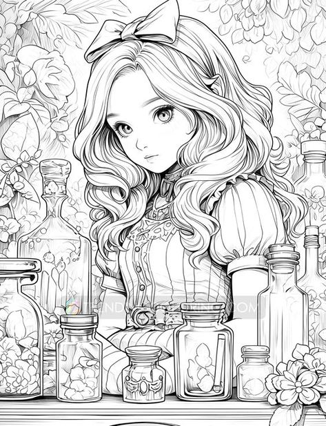 Coloring Pages for Adults Alice In Wonderland Coloring Pages, Wonderland Coloring Pages, Alice In Wonderland Coloring, Zen Colors, Unique Coloring Pages, Alice In Wonderland Theme, Detailed Coloring Pages, Down The Rabbit Hole, The Rabbit Hole