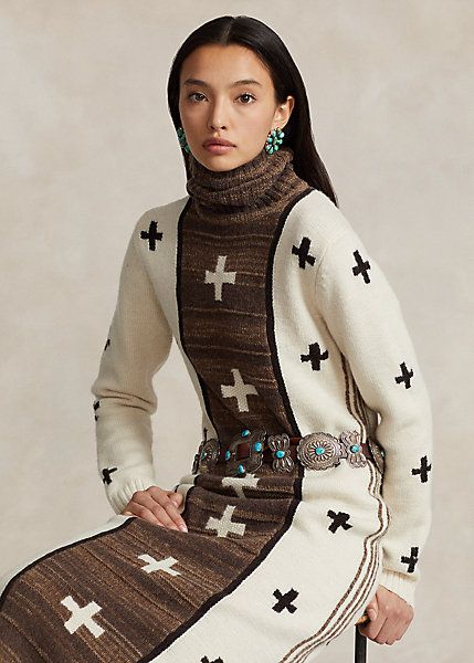 PRL x Naiomi Glasses Wool-Blend Dress Ralph Lauren 2023 Spring, Ralph Lauren Native American, Ralph Lauren Ranch Style, Ralph Lauren 2024 Fall, Ralph Lauren Fall 2024, Ralph Lauren Inspired Outfits, Navajo Fashion, Naiomi Glasses, Navajo Clothing