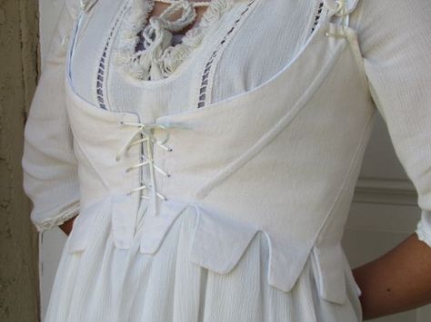 Hand sewn linen corset, c.1790, pattern from Jill Salen's Corsets: Historical Patterns and Techniques. Construction: 25 hours of hand sewing & ranting! Outer layer: 100% linen Lining: 100... Regency Short Stays Pattern, Regency Stays, 1790s Fashion, Linen Corset, Historical Garments, Historical Patterns, Short Stays, Historical Sewing, Regency Era Fashion