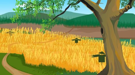 Village paddy field natural beauty. Cartoon Field Background, Dattatreya Images Full Hd Wallpaper, Jungle Cartoon, Free Green Screen Backgrounds, Farm Cartoon, Indian History Facts, Free Green Screen, Photoshop Backgrounds Backdrops, House Cartoon