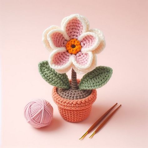 Amigurumi Potted Plant Free Pattern, Crochet Pot Flower, Crochet Coasters Flower Pot Free Pattern, Free Crochet Patterns Plants, Amigurumi Flower Free Pattern, Crochet Flower Pots Free Pattern, Crochet Potted Plants Free Pattern, Crochet Flower Pot Pattern, Crochet Plants Free Pattern