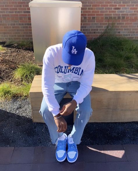 University Blue Dunks Outfit Men, Light Blue Dunks Outfit Men, Unc Dunks Outfit Men, Polar Blue Dunks Outfit, Blue Streetwear Outfit Men, Blue Dunks Outfit Men, Unc Dunks Outfit, Blue Cap Outfit Men, Cream And Blue Outfits