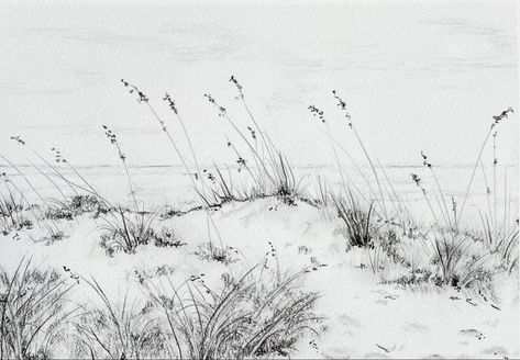 Beach Sketches, Grass Drawing, Sand Drawing, Graphite Drawings, Black And White Drawing, Beach Inspired, Sand Dunes, Photography Design, Beach Sand