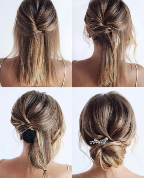 Fancy DIY Chignon for Medium Hair Easy Homecoming Hairstyles, Easy Updo Hairstyles, Wedding Hairstyles Tutorial, Simple Wedding Hairstyles, Best Wedding Hairstyles, Up Dos For Medium Hair, Homecoming Hairstyles Updos, Updos For Medium Length Hair, Bridesmaid Hair Updo