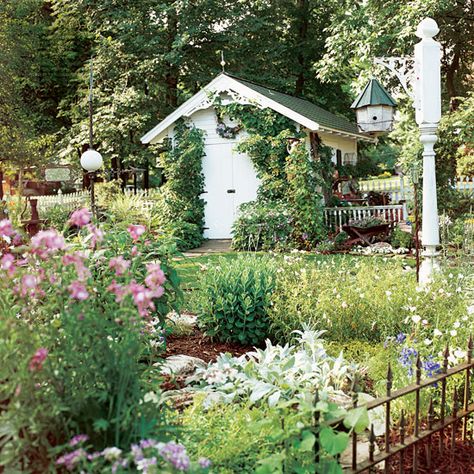 Gingerbread Potting Shed Garden Layout Plan, White Shed, Shed Playhouse, Cottage Garden Sheds, Greenhouse Shed, Layout Plan, Backyard Greenhouse, Estate Garden, Potting Sheds