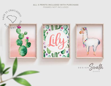 Llama Watercolor, Boho Llama, Flamingo Nursery Decor, Coral Nursery, Llama Nursery, Boho Baby Room, Boy Room Art, Cactus Wall, Newborn Nursery