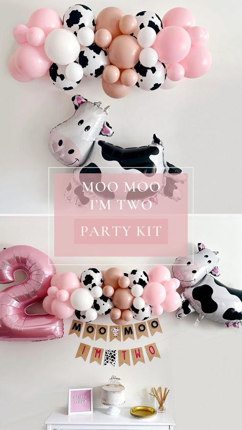 Mooing into Two! 🎀🐄 Celebrate your little one with a 'Pink Moo Moo I'm Two' birthday bash with adorable balloons and moo-tastic banners. Join us for a barnyard of fun, laughter, and two-year-old adventures! #PinkCowParty #MooI'mTwo #BirthdayBarnyard Moo Moo Birthday Party, Moo Moo I’m Two Birthday Cake, Moo Moo Look Whos 2 Birthday, 2nd Birthday Party For Girl Farm Theme, 2 Year Birthday Theme Cowgirl, Turning Two Birthday Ideas Girl, Moo Moo I’m Two Birthday Party, Two Year Old Birthday Theme Girl, Second Bday Party Ideas Girl