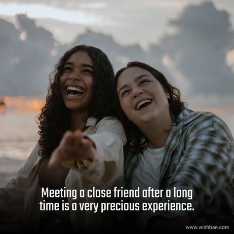 Meeting Friends After Long Time Caption for Instagram - WishBae After Long Time Meet Friend Quotes Funny, After Long Time Meet Friend Quotes Short, Meeting My Best Friend After Long Time, Met After A Long Time Friend Caption, After So Long Time Captions, Seeing A Friend After A Long Time Caption, After Long Time Meet My Bestie, Great Time With Friends Captions, Long Friendship Captions