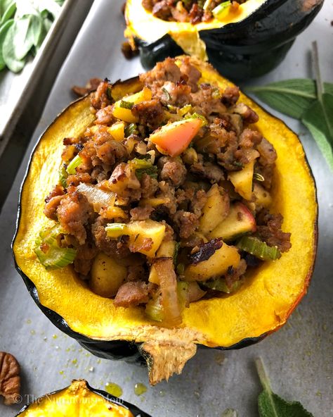 Quinoa Stuffed Acorn Squash, Paleo Acorn Squash, Sausage Stuffed Acorn Squash, Dinner Paleo, Stuffed Acorn Squash, Acorn Squash Recipes, Roasted Radishes, Apple Sausage, Lake Lure