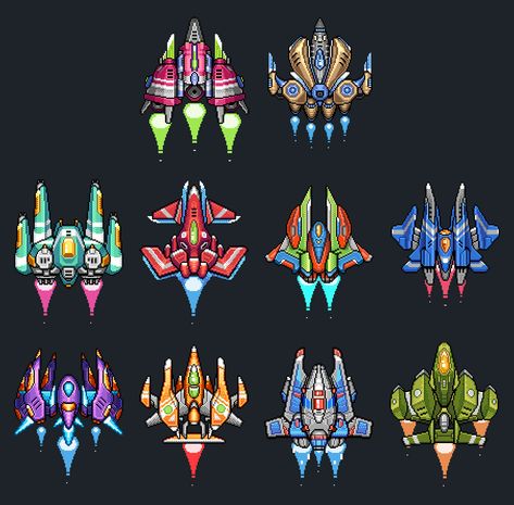 Animated Pixel Art: Bosses + Spaceships Design on Behance Shmup Ships, Spaceship Pixel Art, Pixel Art Sci Fi, Ship Pixel Art, Sci Fi Pixel Art, Spaceships Design, Space Pixel Art, Animated Pixel Art, Scifi Spaceship