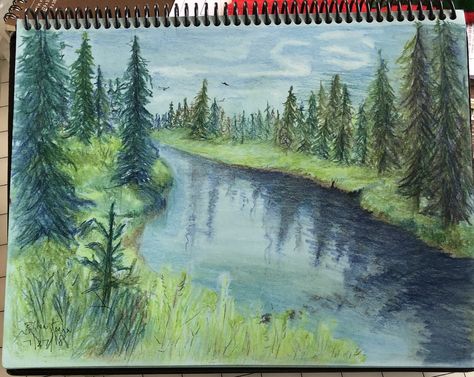 Pencil Color Drawing Landscape, Easy Coloured Drawings, Landscape Colored Pencil, Colored Pencil Landscape, Colour Pencil Art Landscapes, Colored Pencil Art Projects, Color Pencil Illustration, Colored Pencil Artwork, Forest Color