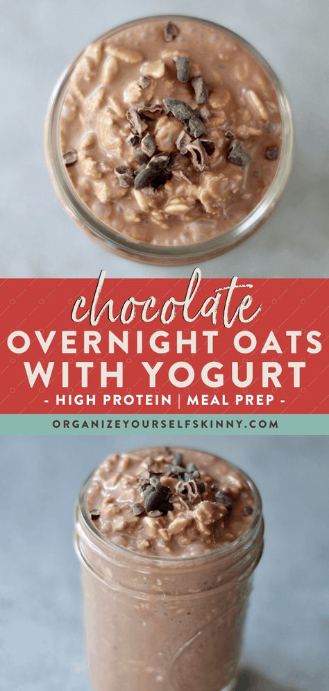 Overnight Oats Protein Powder, Overnight Oats Chocolate, Healthy Yogurt Breakfast, Yogurt Overnight Oats, Oats With Yogurt, Breakfast Overnight, Overnight Oats With Yogurt, Oats Chocolate, Chocolate Overnight Oats