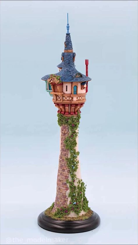 This is scale model of Rapunzel Tower inspired by Disney movie Tangled. It was originaly scratchbuilt as engagement ring box but I can make you one as movie collectible. It is very rare because painting process takes a lot of time. #tangled #rapunzel #tower #disney #disneyland #scalemodel #diy Rapunzel Tower Cake, Tangled Tower Minecraft, Rapunzel Tower Minecraft, Tangled Rapunzel Tower, Rapunzel Castle, Rapunzel's Tower, Tangled Tower, Chateau Disney, Bolo Rapunzel