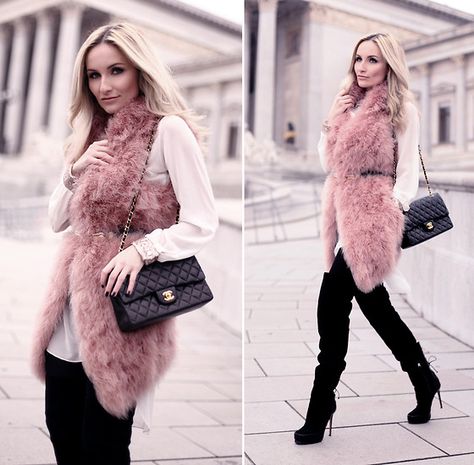 Pink Fur Vest Outfit, Pink Vest Outfit, Fur Vest Outfits, Vest Outfit, Winter Knit Sweater, Pink Fur, Cold Weather Outfits, Vest Outfits, Casual Winter Outfits