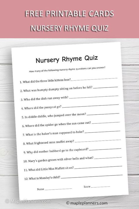 Free Nursery Rhymes, Nursery Rhyme Quiz, Baby Shower Games Unique, Nursery Rhymes Games, Bingo Sheets, Baby Shower Advice Cards, Free Printable Cards, Baby Prediction, Fun Baby Shower Games