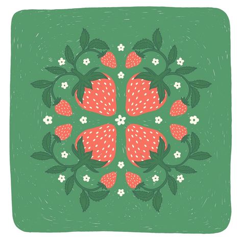 Last week I ate my first strawberry of the year from my garden. Summer is coming! . . . #strawberry #symmetrical #procreate #summer #garden Folk Art Strawberries, Strawberry Art Illustration, Strawberry Graphic Design, Strawberry Illustration, Brush Photoshop, Bee Utiful, Fruit Prints, Strawberry Art, Geometric Pattern Art