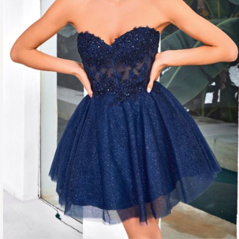 Dark Blue Hoco Dress Short, Dark Blue Dresses Short, Short Dark Blue Dress, Dark Blue Hoco Dress, Blue Hoco Dress Short, Flowy Homecoming Dresses, Flowy Hoco Dresses, Hoco Dress Short, Sparkling Skirt