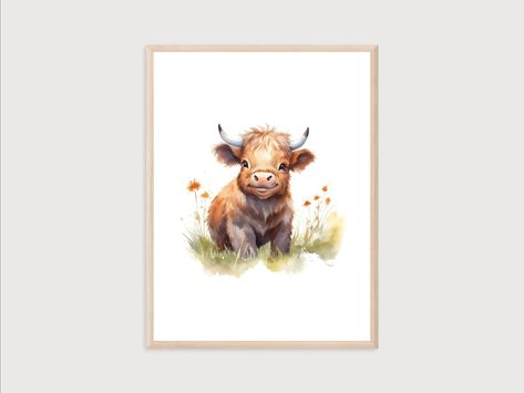 Baby Boy Wall Art Country, Buffalo Nursery, Farm Animal Paintings For Nursery, Fluffy Cow Watercolor, Watercolor Buffalo, Nursery Stories, Buffalo Wall Art, Baby Buffalo, Buffalo Print