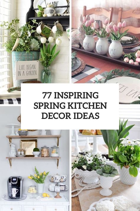 inspiring spring kitchen decor ideas cover Vintage Spring Aesthetic, Vintage Spring Decor, Easter Kitchen Decor, Spring Mantle Decor, Colorful Stools, Spring Kitchen Decor, Decor Entrance, Spring Mantle, Entrance Decoration