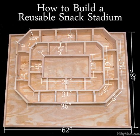 How to Build a Reusable Snack Stadium with Wood Snack Stadium, Football Party Foods, Bowl Party Food, Fingerfood Party, Football Snacks, Football Party Food, Football Cake, Tailgating Recipes, Superbowl Snacks