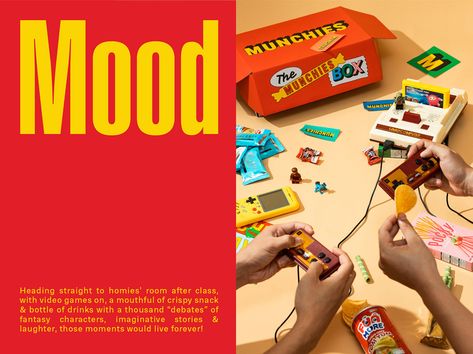 Munchies Throws It Back To the 80s With a Box Of Nostalgic Goodies – PRINT Magazine Back To The 80s, Watermark Design, Retro Fan, Back To The 80's, Lego Blocks, Modern Times, Print Magazine, Packaging Design Inspiration, Simple Shapes