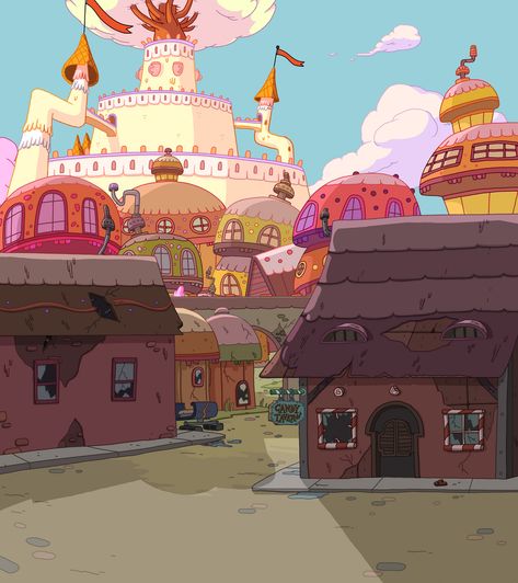 Candy Kingdom Adventure Time, Adventure Time Candy Kingdom, Fictional Cities, Adventure Time Background, Candy People, Candy Kingdom, Project Zomboid, Pendleton Ward, Land Of Ooo